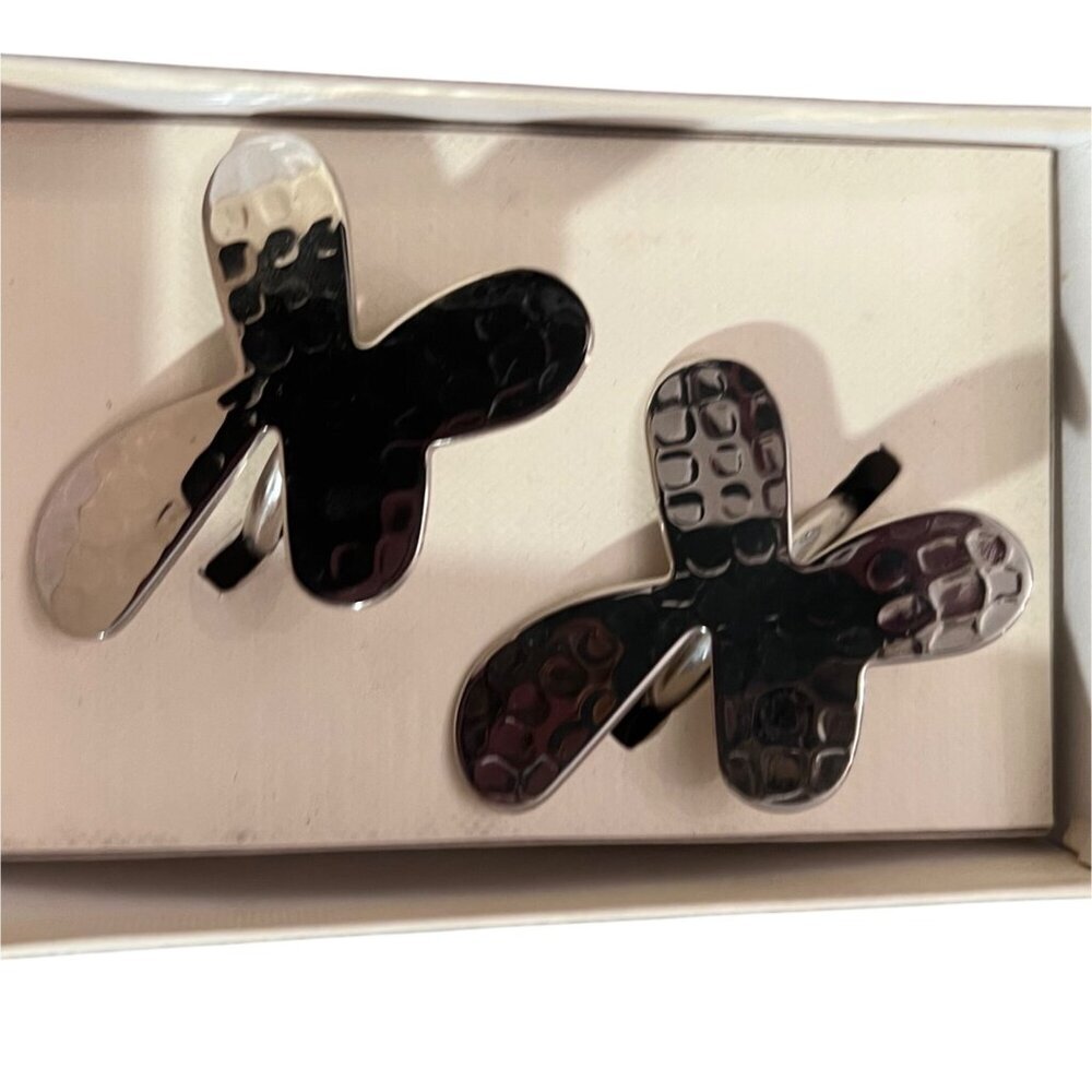 Neiman Marcus Hammered Silver Butterfly Napkin Rings Set Of 2